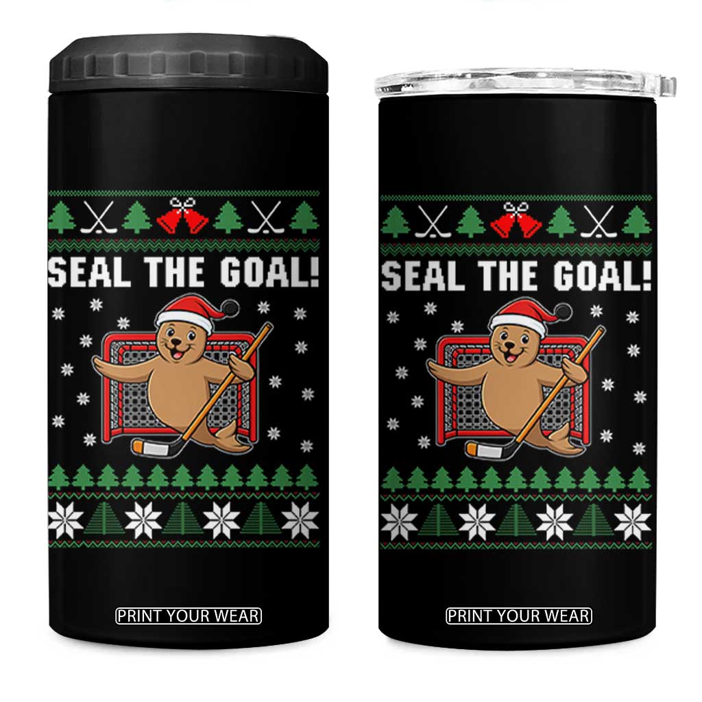 Funny Seal The Goal 4 in 1 Can Cooler Tumbler Goalie Ice Hockey Player Gift TS12 One Size: 16 oz Black Print Your Wear