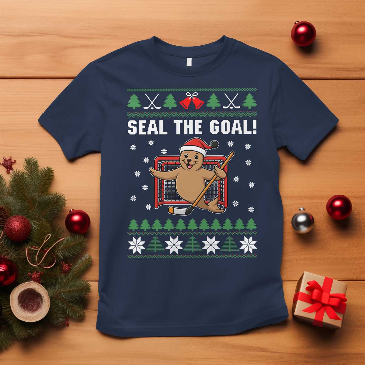 Funny Seal The Goal T Shirt Goalie Ice Hockey Player Gift TS12 Navy Print Your Wear