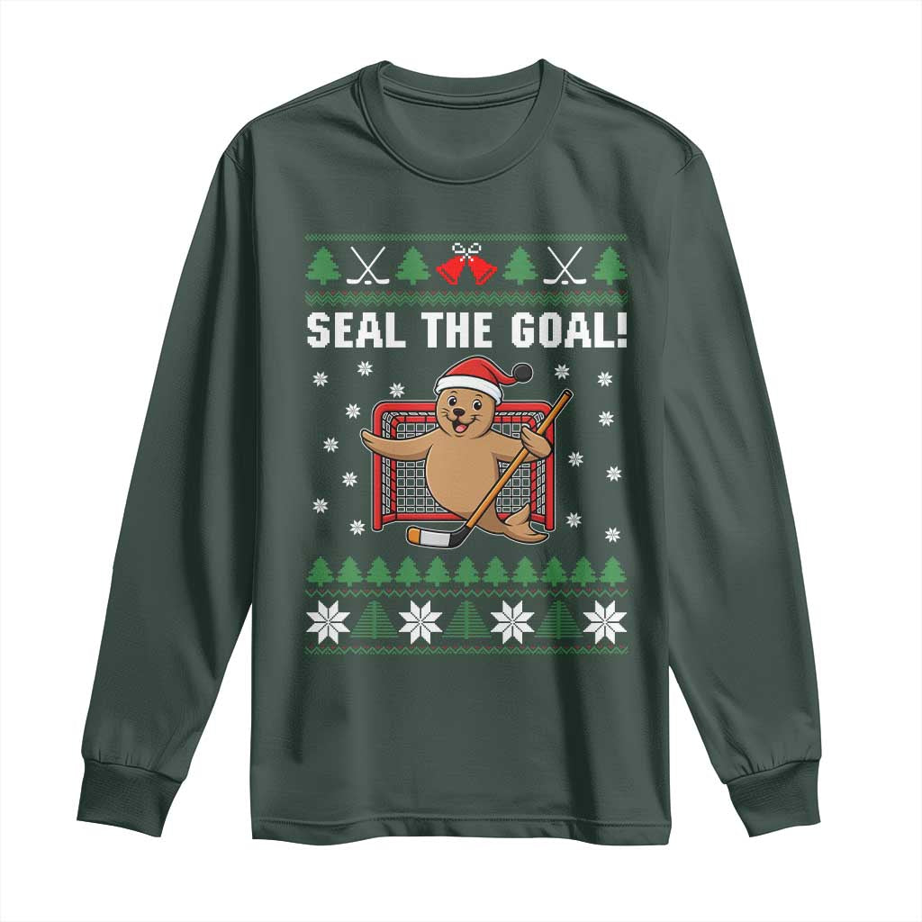 Funny Seal The Goal Long Sleeve Shirt Goalie Ice Hockey Player Gift TS12 Dark Forest Green Print Your Wear