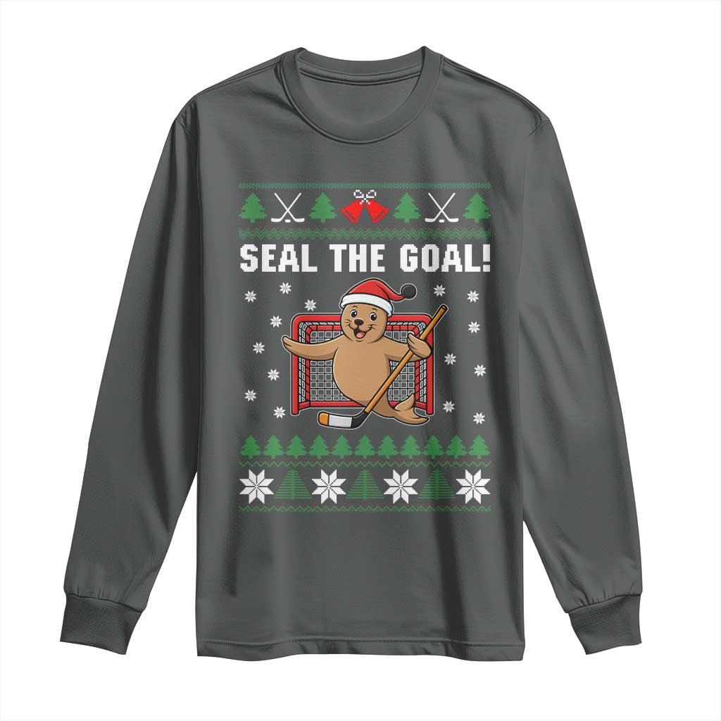 Funny Seal The Goal Long Sleeve Shirt Goalie Ice Hockey Player Gift TS12 Dark Heather Print Your Wear