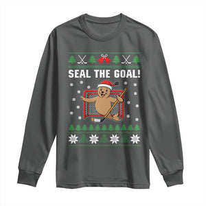 Funny Seal The Goal Long Sleeve Shirt Goalie Ice Hockey Player Gift TS12 Dark Heather Print Your Wear