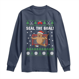 Funny Seal The Goal Long Sleeve Shirt Goalie Ice Hockey Player Gift TS12 Navy Print Your Wear