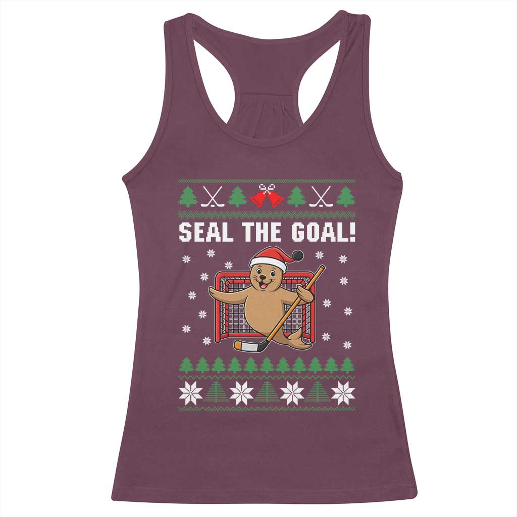 Funny Seal The Goal Racerback Tank Top Goalie Ice Hockey Player Gift TS12 Maroon Print Your Wear