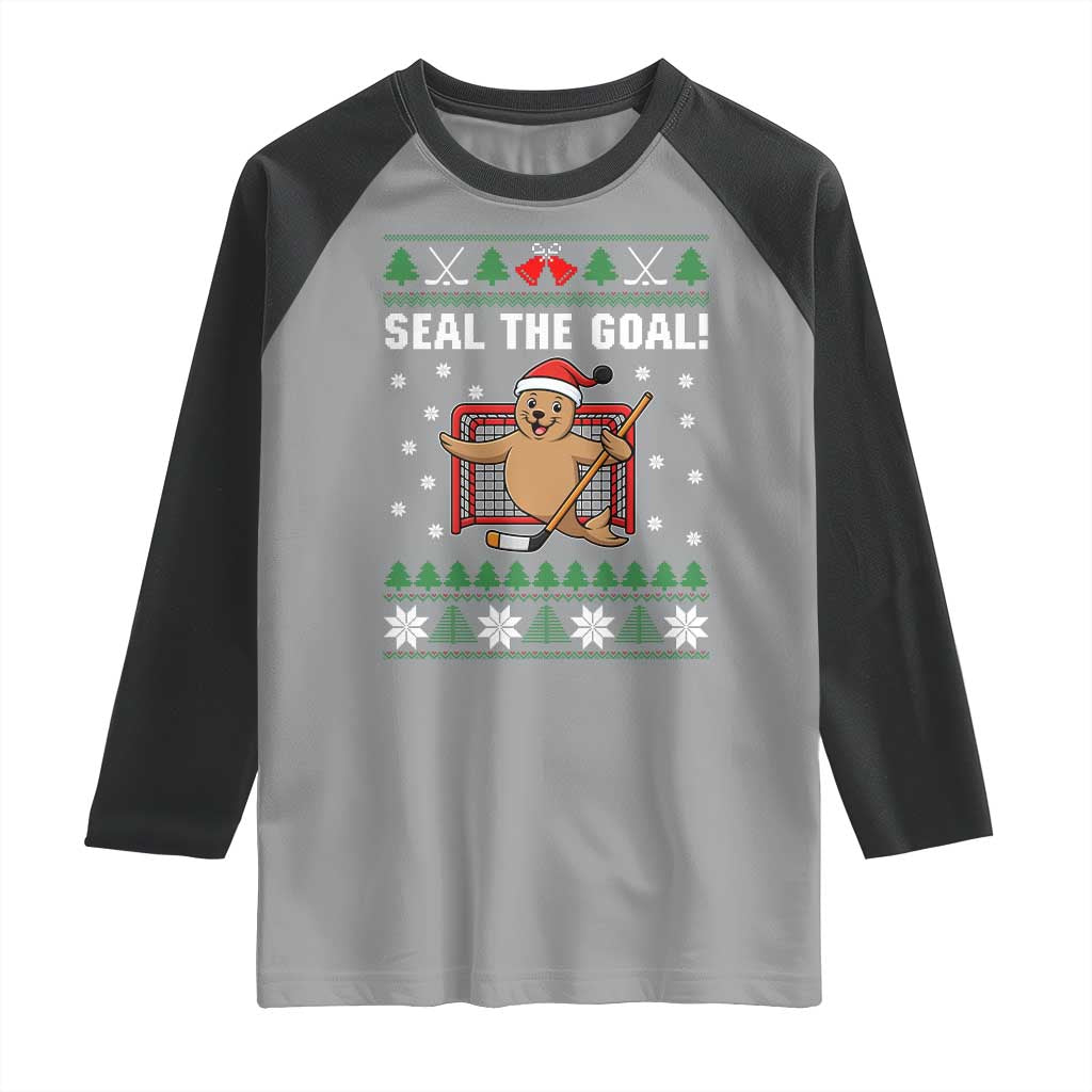 Funny Seal The Goal Raglan Shirt Goalie Ice Hockey Player Gift TS12 Sport Gray Black Print Your Wear