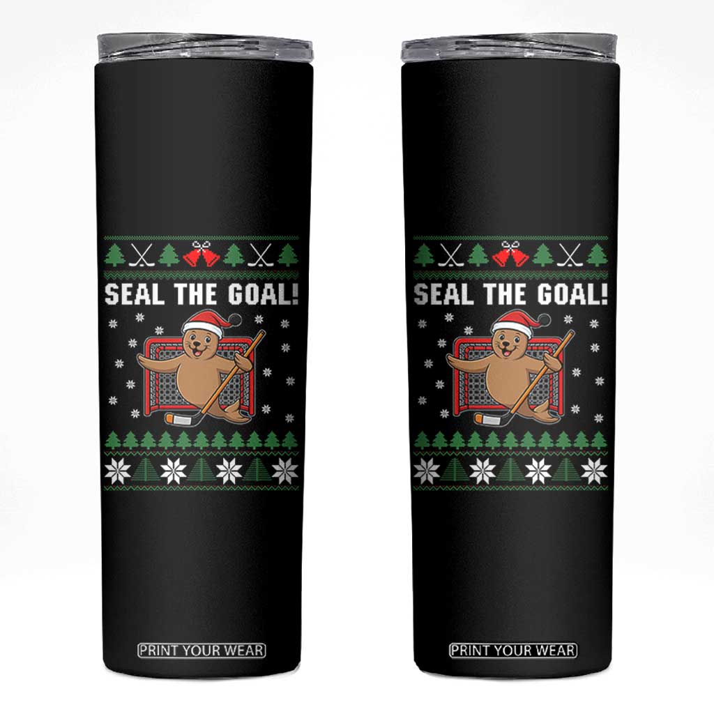 Funny Seal The Goal Skinny Tumbler Goalie Ice Hockey Player Gift TS12 Black Print Your Wear