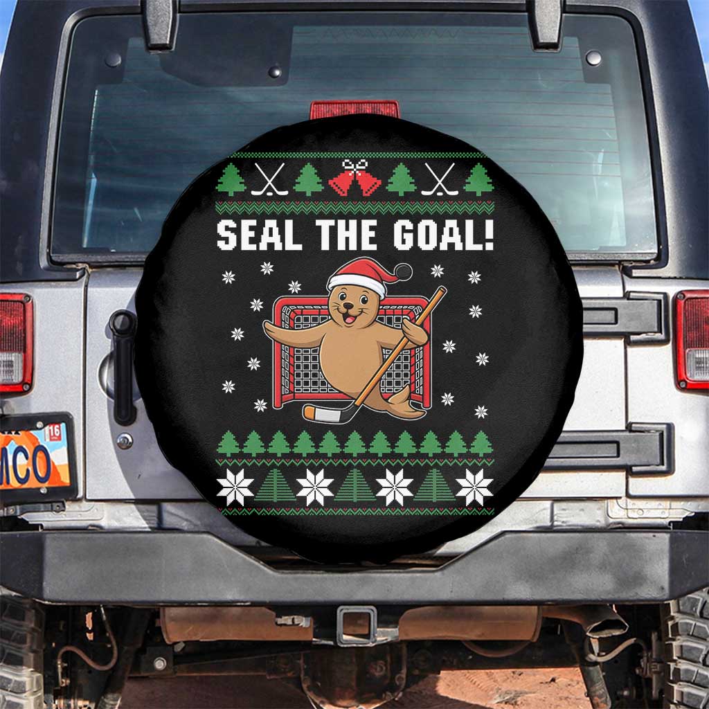 Funny Seal The Goal Spare Tire Cover Goalie Ice Hockey Player Gift TS12 No hole Black Print Your Wear