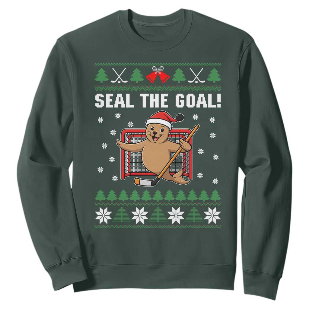 Funny Seal The Goal Sweatshirt Goalie Ice Hockey Player Gift TS12 Dark Forest Green Print Your Wear