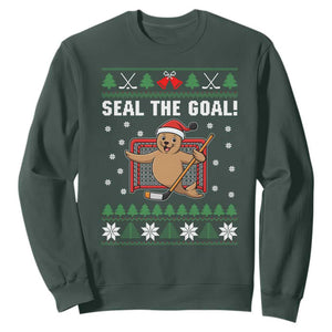 Funny Seal The Goal Sweatshirt Goalie Ice Hockey Player Gift TS12 Dark Forest Green Print Your Wear