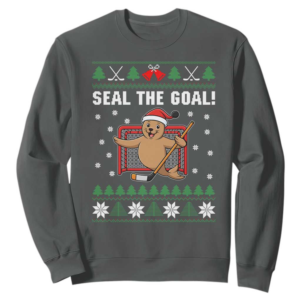 Funny Seal The Goal Sweatshirt Goalie Ice Hockey Player Gift TS12 Dark Heather Print Your Wear