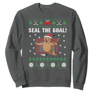 Funny Seal The Goal Sweatshirt Goalie Ice Hockey Player Gift TS12 Dark Heather Print Your Wear