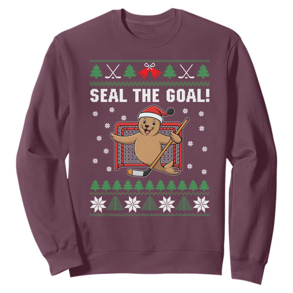 Funny Seal The Goal Sweatshirt Goalie Ice Hockey Player Gift TS12 Maroon Print Your Wear