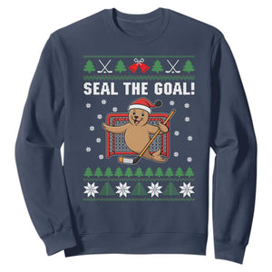 Funny Seal The Goal Sweatshirt Goalie Ice Hockey Player Gift TS12 Navy Print Your Wear