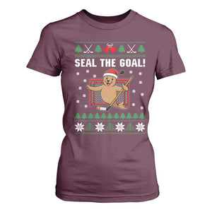 Funny Seal The Goal T Shirt For Women Goalie Ice Hockey Player Gift TS12 Maroon Print Your Wear