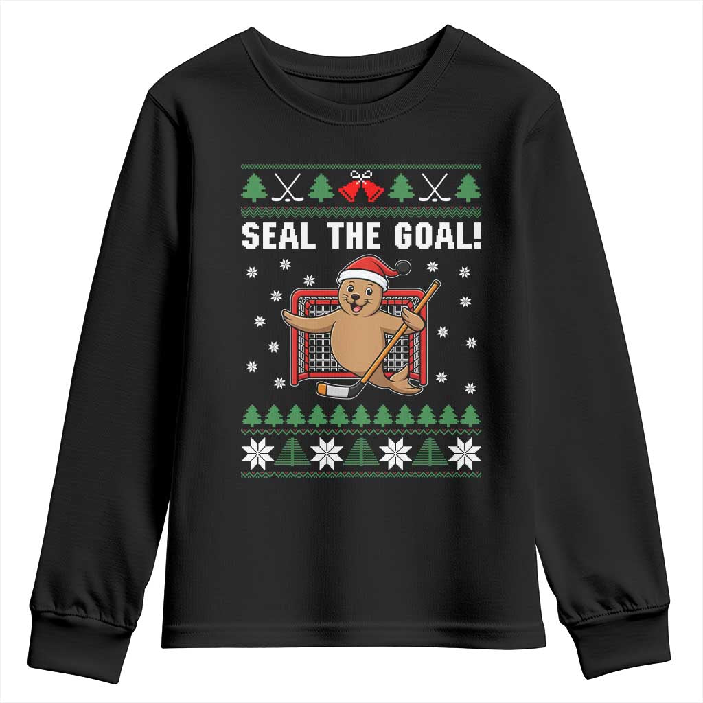 Funny Seal The Goal Youth Sweatshirt Goalie Ice Hockey Player Gift TS12 Black Print Your Wear