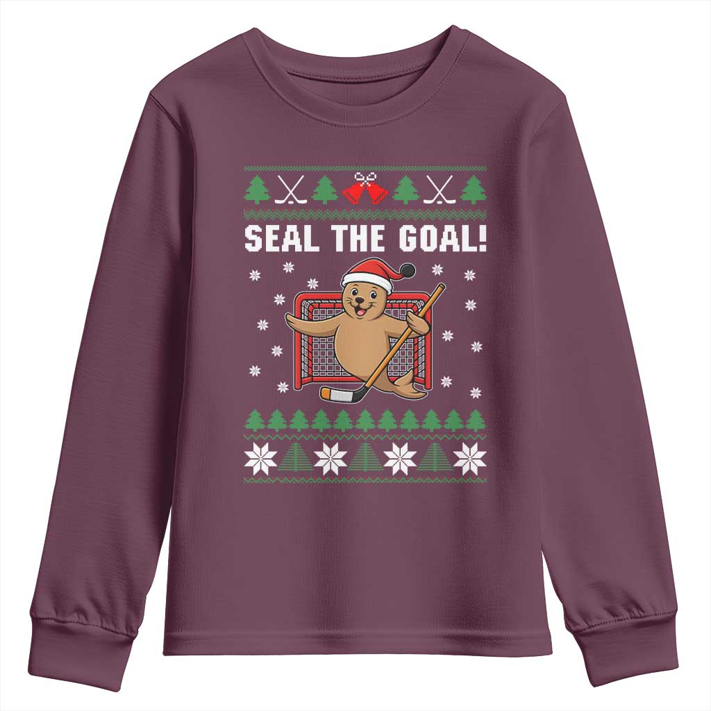 Funny Seal The Goal Youth Sweatshirt Goalie Ice Hockey Player Gift TS12 Maroon Print Your Wear