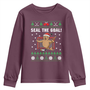 Funny Seal The Goal Youth Sweatshirt Goalie Ice Hockey Player Gift TS12 Maroon Print Your Wear