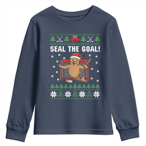 Funny Seal The Goal Youth Sweatshirt Goalie Ice Hockey Player Gift TS12 Navy Print Your Wear
