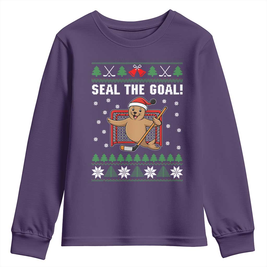 Funny Seal The Goal Youth Sweatshirt Goalie Ice Hockey Player Gift TS12 Purple Print Your Wear
