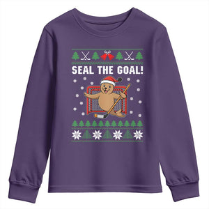 Funny Seal The Goal Youth Sweatshirt Goalie Ice Hockey Player Gift TS12 Purple Print Your Wear