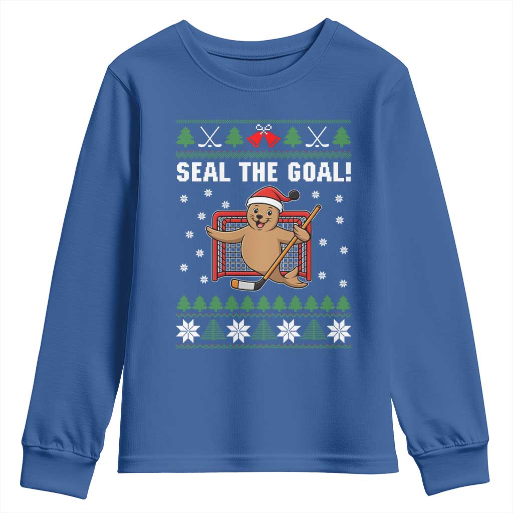 Funny Seal The Goal Youth Sweatshirt Goalie Ice Hockey Player Gift TS12 Royal Blue Print Your Wear