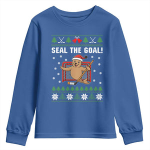 Funny Seal The Goal Youth Sweatshirt Goalie Ice Hockey Player Gift TS12 Royal Blue Print Your Wear