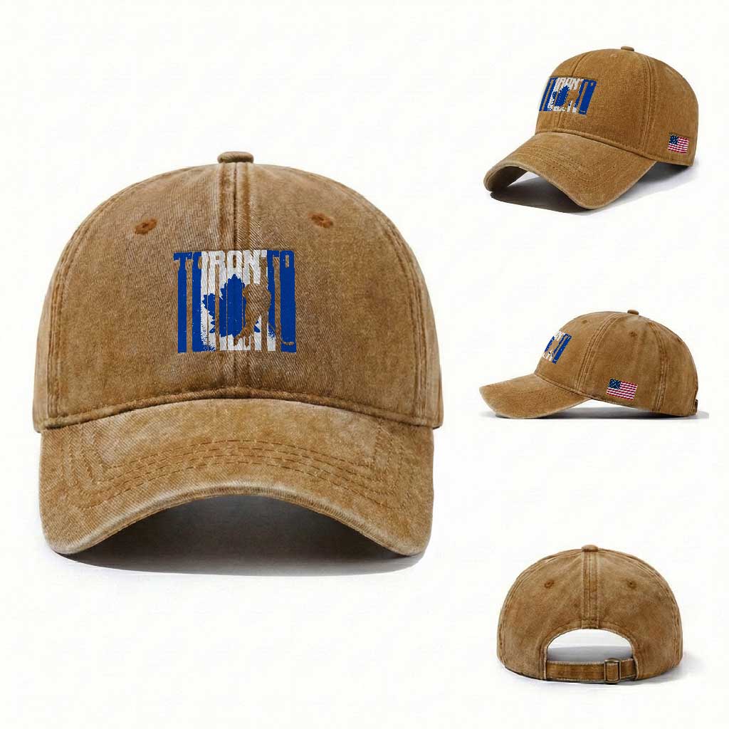 Ice Hockey Torontonian Player Washed Cotton Baseball Cap Toronto Flag Gift TS12 Washed Cap Universal Fit Yellow Ochre Print Your Wear