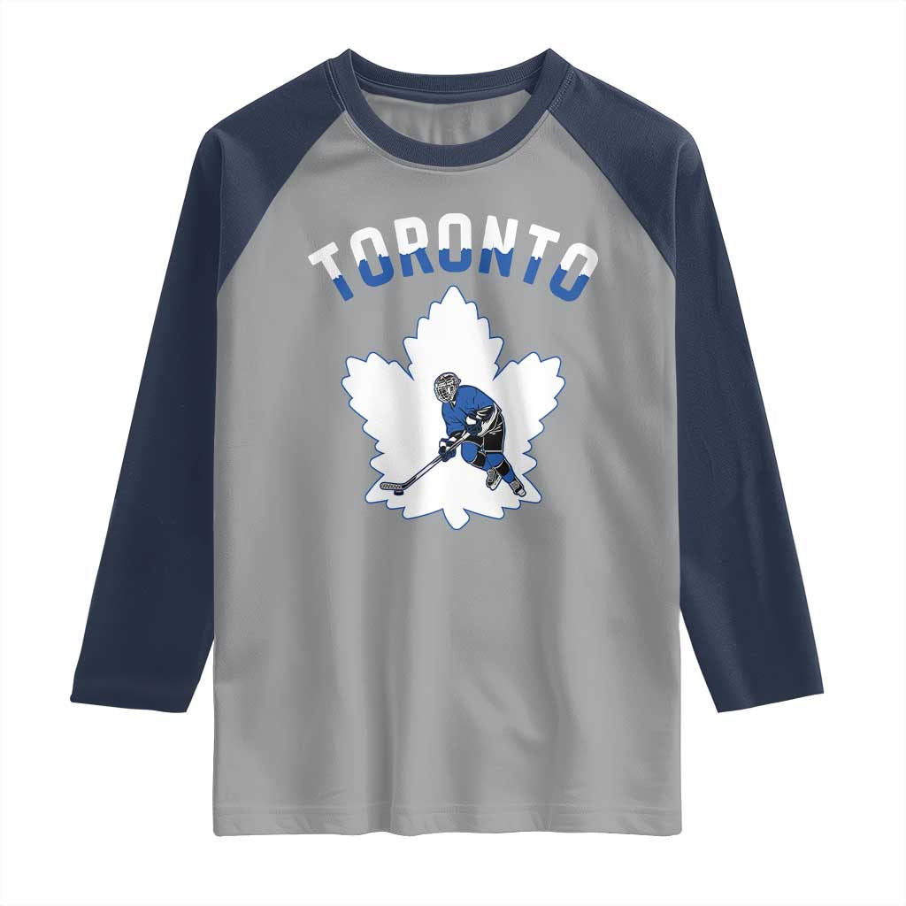 Toronto Ice Hockey Player Raglan Shirt Canadian Winter Sport TS12 Sport Gray Navy Print Your Wear
