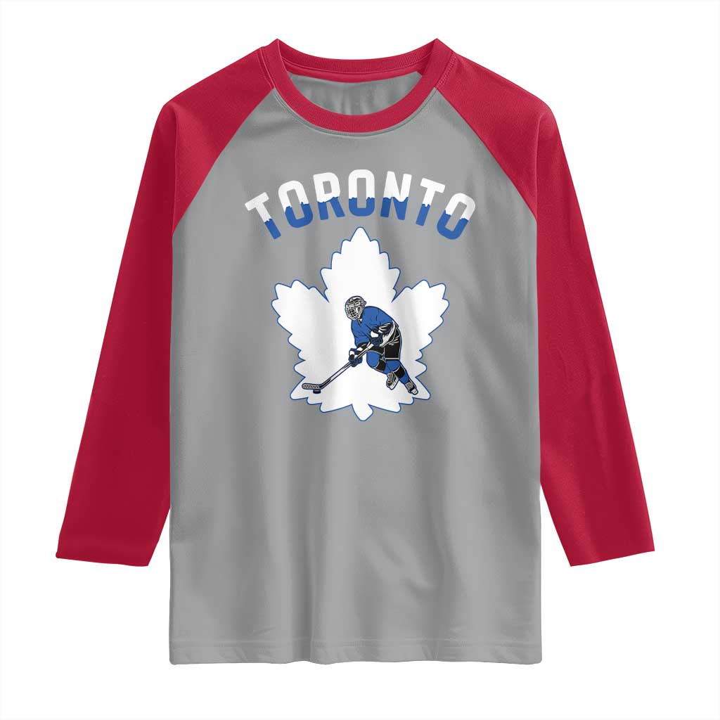 Toronto Ice Hockey Player Raglan Shirt Canadian Winter Sport TS12 Sport Gray Red Print Your Wear