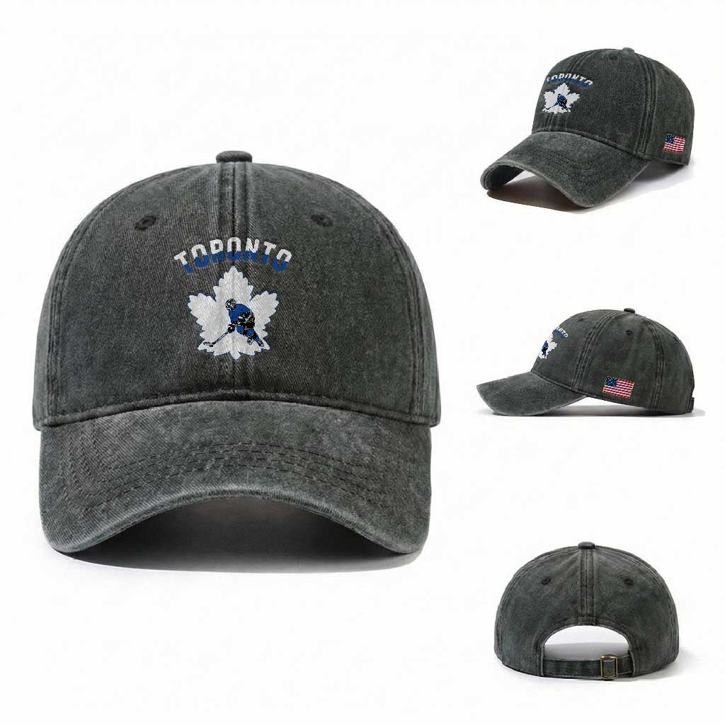 Toronto Ice Hockey Player Washed Cotton Baseball Cap Canadian Winter Sport TS12 Washed Cap Universal Fit Dark Green Print Your Wear