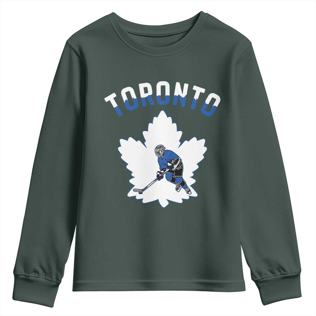 Toronto Ice Hockey Player Youth Sweatshirt Canadian Winter Sport TS12 Dark Forest Green Print Your Wear