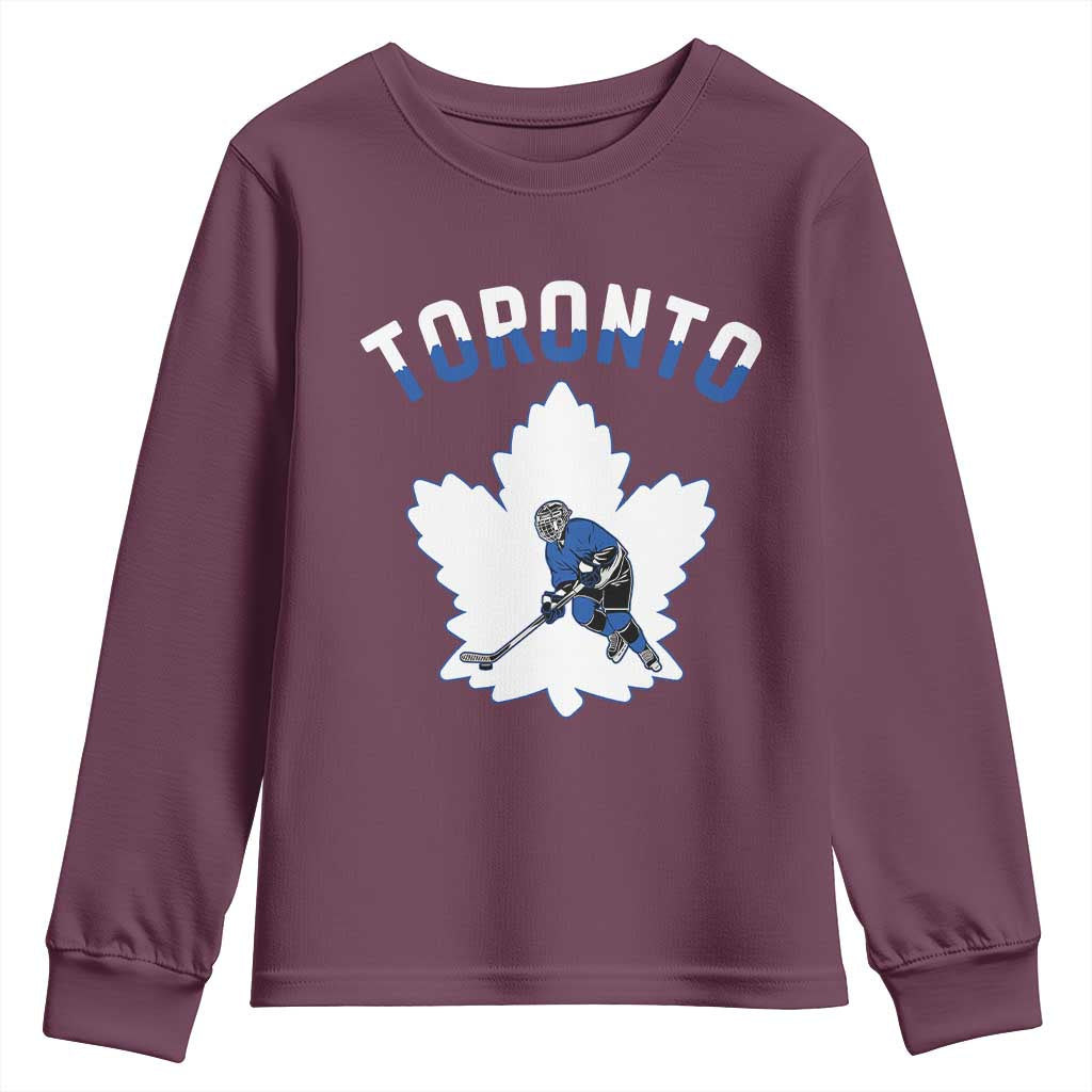 Toronto Ice Hockey Player Youth Sweatshirt Canadian Winter Sport TS12 Maroon Print Your Wear