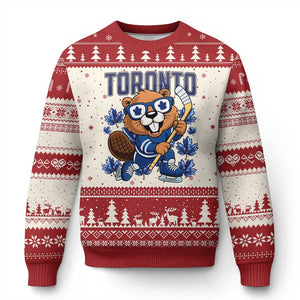 Toronto Ice Hockey Beaver Ugly Christmas Sweater Canadian Pride Gift TS12 Beige Red Print Your Wear
