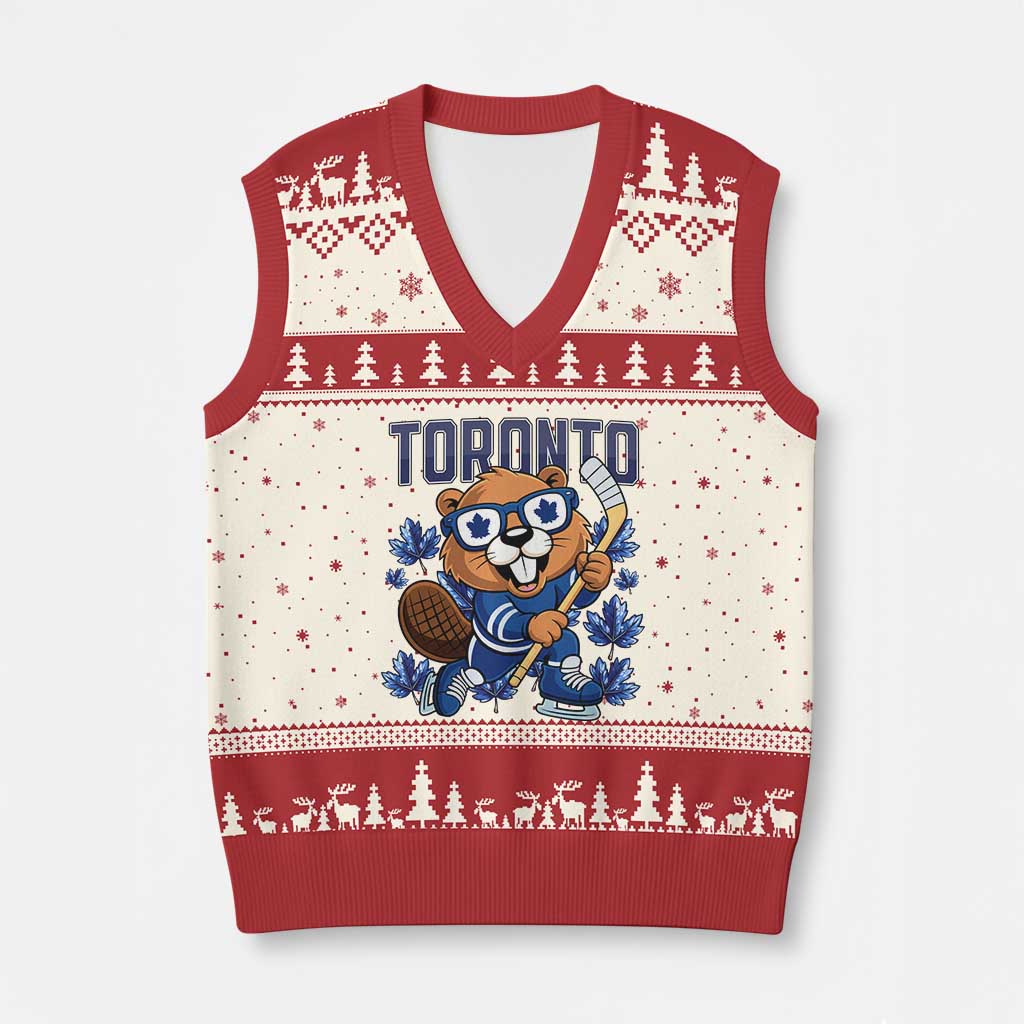 Toronto Ice Hockey Beaver V-Neck Knit Sweater Vest Canadian Pride Gift TS12 Beige Red Print Your Wear