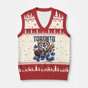 Toronto Ice Hockey Beaver V-Neck Knit Sweater Vest Canadian Pride Gift TS12 Beige Red Print Your Wear