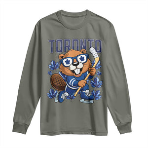 Toronto Ice Hockey Beaver Long Sleeve Shirt Canadian Pride Gift TS12 Military Green Print Your Wear