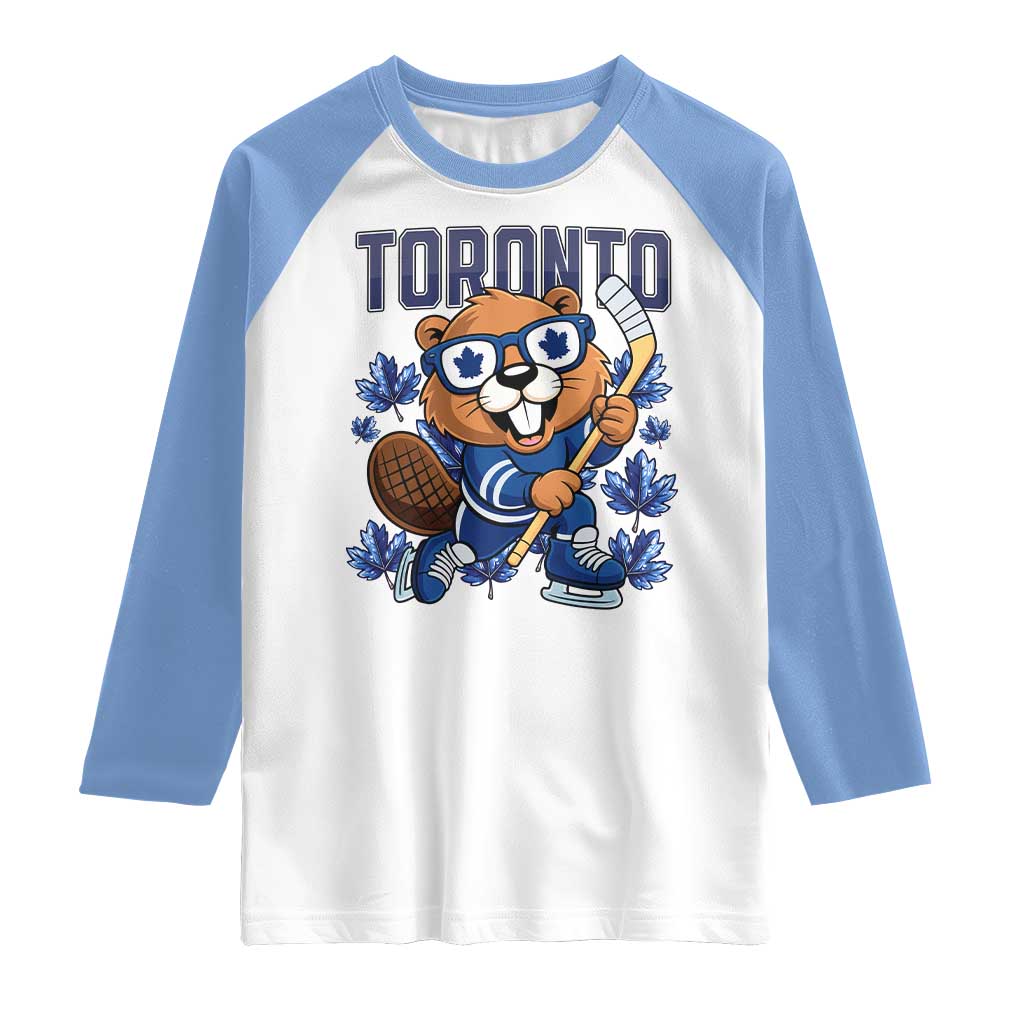 Toronto Ice Hockey Beaver Raglan Shirt Canadian Pride Gift TS12 White Carolina Blue Print Your Wear