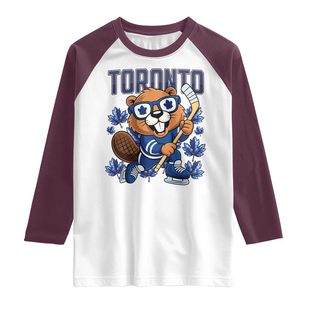 Toronto Ice Hockey Beaver Raglan Shirt Canadian Pride Gift TS12 White Maroon Print Your Wear