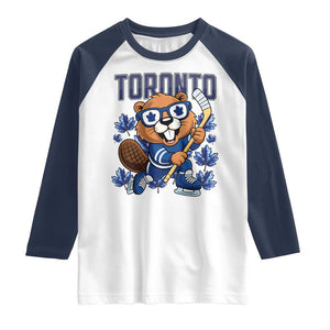 Toronto Ice Hockey Beaver Raglan Shirt Canadian Pride Gift TS12 White Navy Print Your Wear