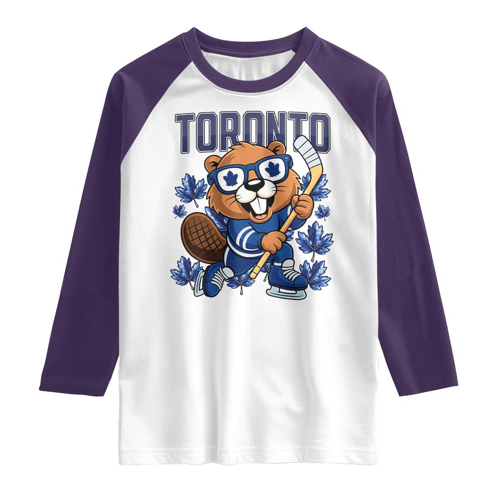 Toronto Ice Hockey Beaver Raglan Shirt Canadian Pride Gift TS12 White Purple Print Your Wear