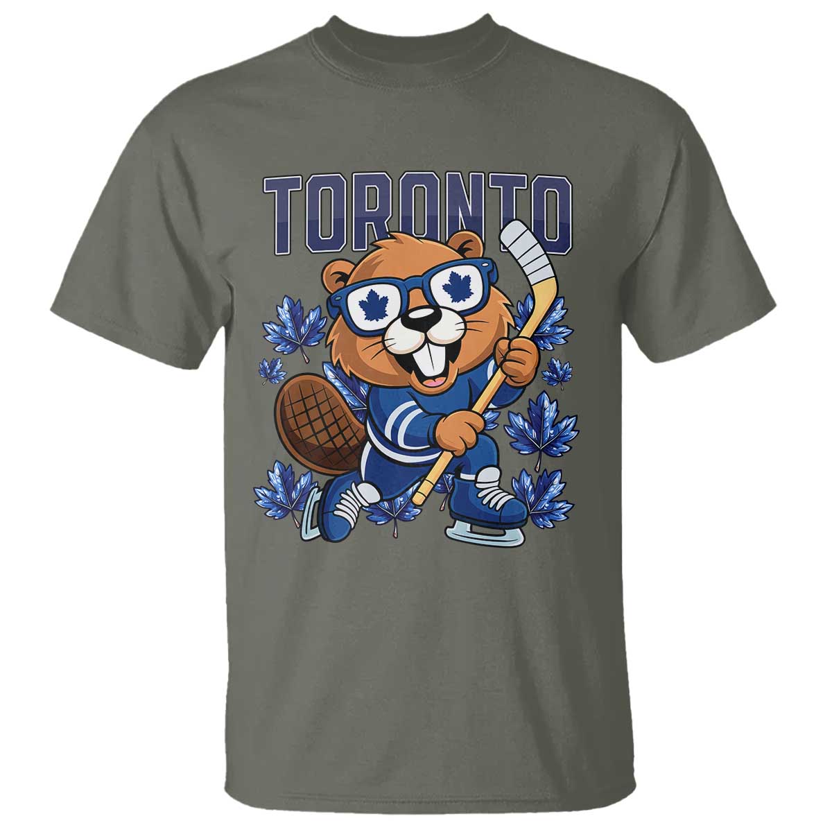 Toronto Ice Hockey Beaver T Shirt Canadian Pride Gift TS12 Military Green Print Your Wear
