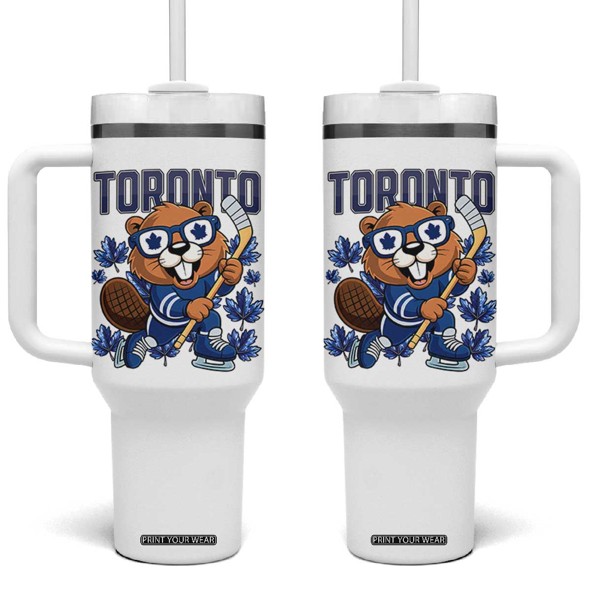 Toronto Ice Hockey Beaver Tumbler With Handle Canadian Pride Gift TS12 One Size: 40 oz White Print Your Wear