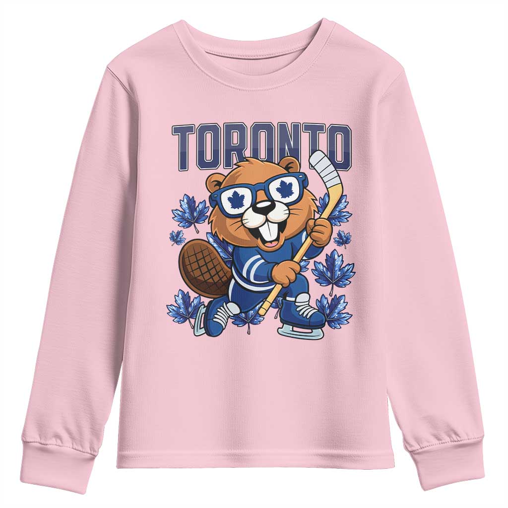 Toronto Ice Hockey Beaver Youth Sweatshirt Canadian Pride Gift TS12 Light Pink Print Your Wear
