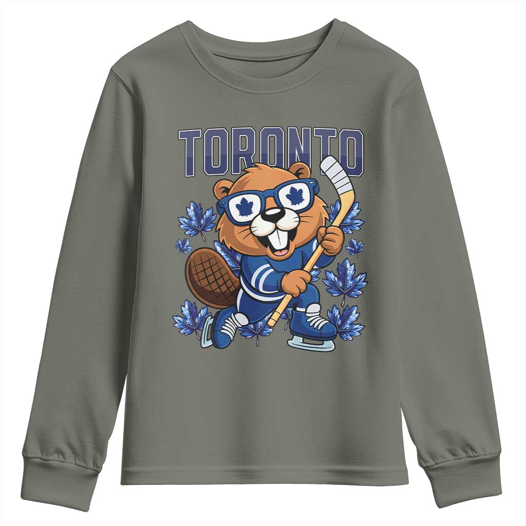 Toronto Ice Hockey Beaver Youth Sweatshirt Canadian Pride Gift TS12 Military Green Print Your Wear