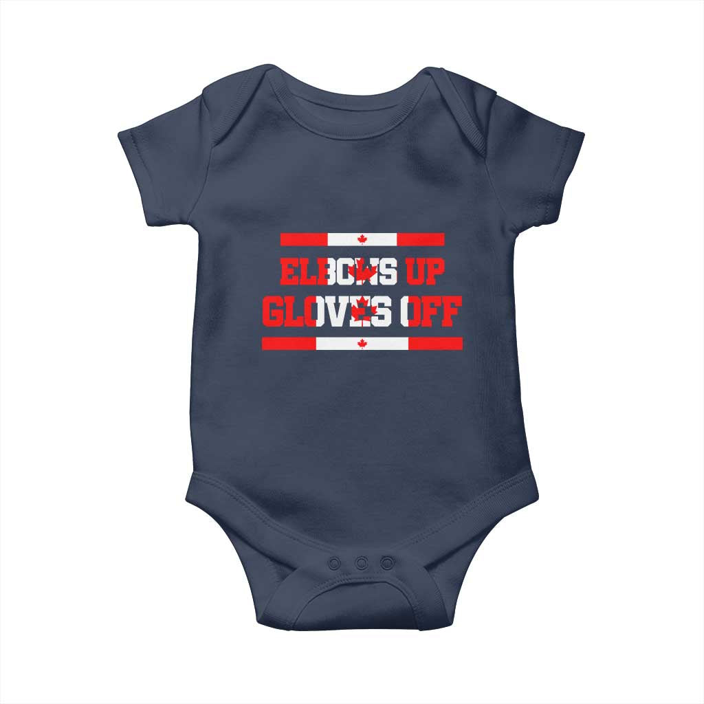 Elbows Up Gloves Off Baby Onesie Canadian Ice Hockey Lover Gift TS12 Navy Print Your Wear