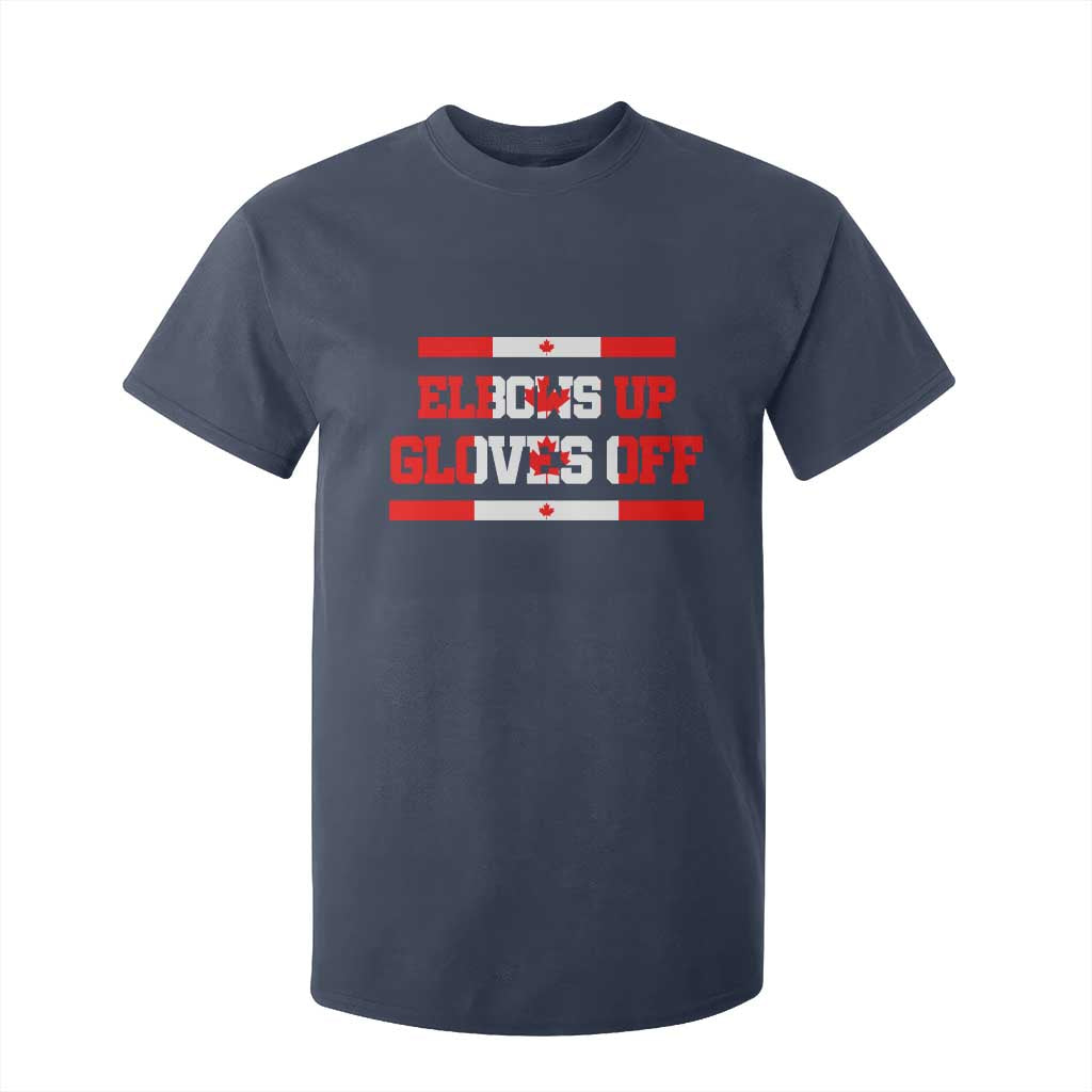 Elbows Up Gloves Off T Shirt For Kid Canadian Ice Hockey Lover Gift TS12 Navy Print Your Wear