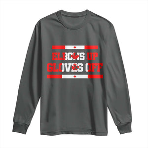 Elbows Up Gloves Off Long Sleeve Shirt Canadian Ice Hockey Lover Gift TS12 Dark Heather Print Your Wear