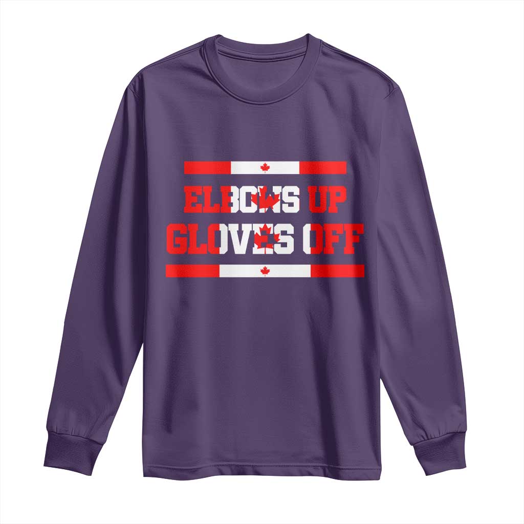 Elbows Up Gloves Off Long Sleeve Shirt Canadian Ice Hockey Lover Gift TS12 Purple Print Your Wear