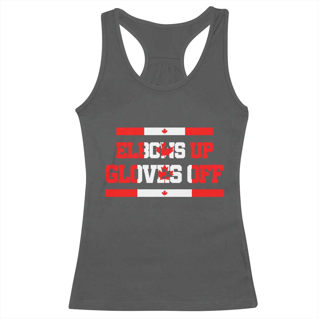 Elbows Up Gloves Off Racerback Tank Top Canadian Ice Hockey Lover Gift TS12 Dark Heather Print Your Wear
