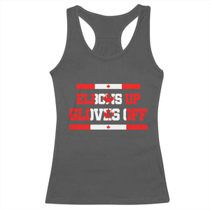 Elbows Up Gloves Off Racerback Tank Top Canadian Ice Hockey Lover Gift TS12 Dark Heather Print Your Wear