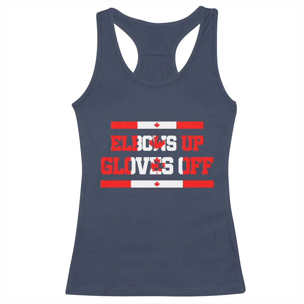 Elbows Up Gloves Off Racerback Tank Top Canadian Ice Hockey Lover Gift TS12 Navy Print Your Wear